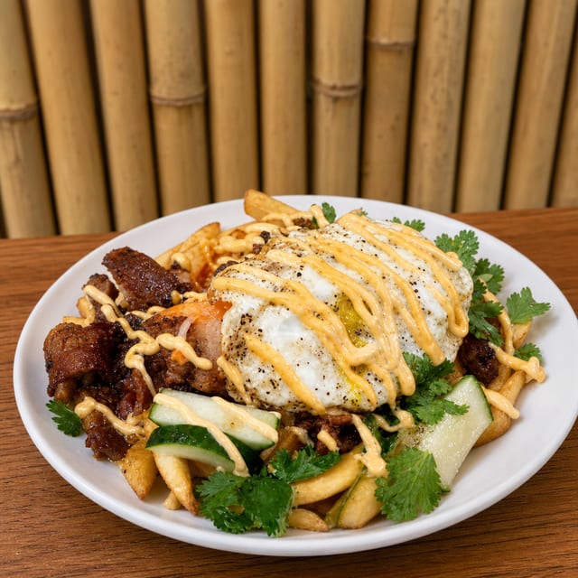 Vietnamese BBQ Pork Loaded Fries.