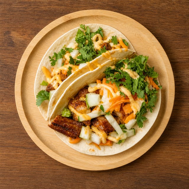 Vietnamese BBQ Pork Yummi Tacos.